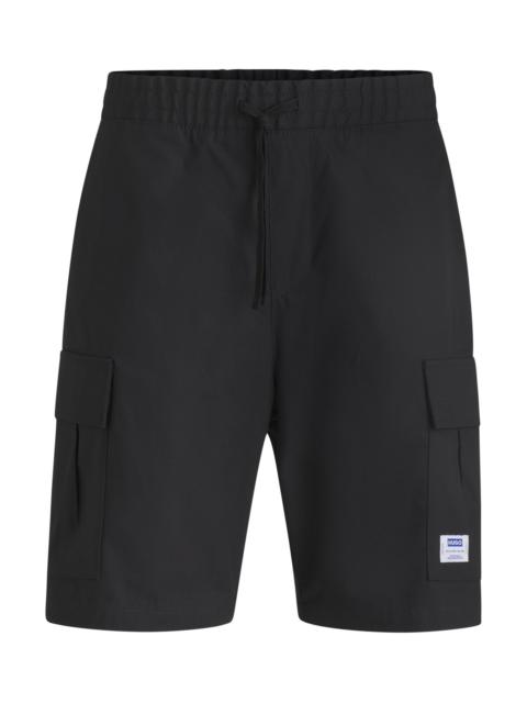 HUGO STRUCTURED-COTTON SHORTS WITH DRAWSTRING AND LOGO PATCH