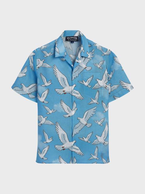 Vilebrequin MEN LINEN BOWLING SHIRT DOVES - VILEBREQUIN X 3.PARADIS