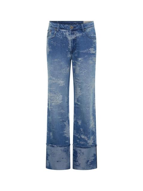 ONE TEASPOON Low Riders Low Waist Wide Leg Denim Jeans - Torn Sky Blue