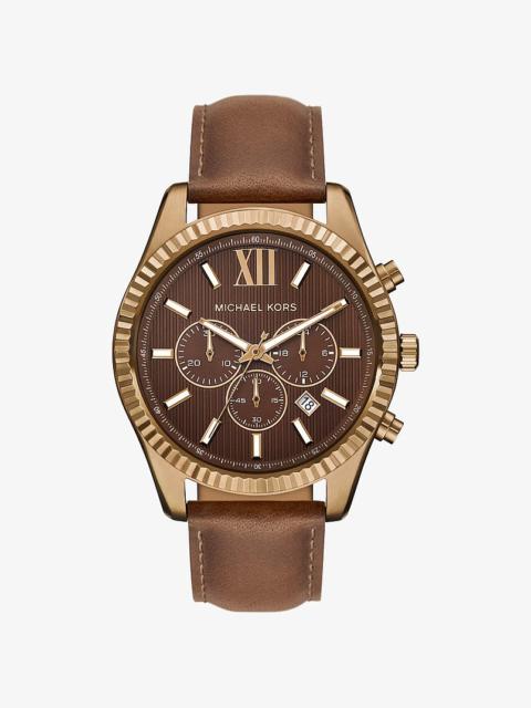 MICHAEL KORS Oversized Lexington Beige Gold-Tone Leather Watch