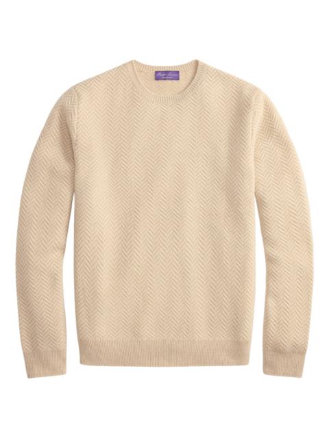Ralph Lauren Men's Textured Herringbone Cashmere Sweater - Champagne Melange