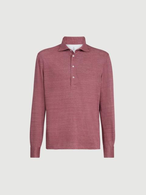 Brunello Cucinelli Linen and cotton mélange jersey long sleeve polo with shirt-style collar