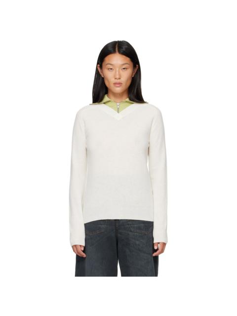 MM6 Maison Margiela Off-White & Green Layered Neckline Pullover Sweater