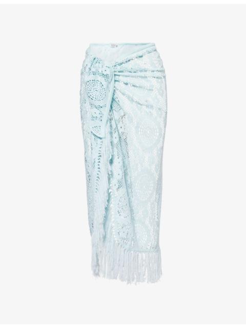 SIMKHAI Thyri Fringe-Trim Pareo Crochet Mini Skirt
