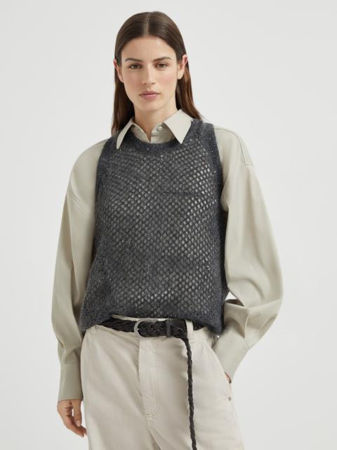Mohair, cotton and wool dazzling mesh knit top