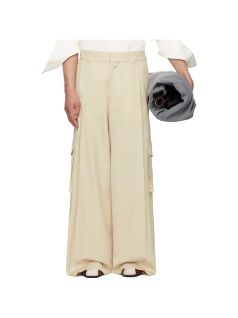 Dries Van Noten Beige Wide Pleated Trousers