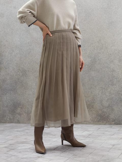 Brunello Cucinelli Crispy silk pleated midi skirt with shiny waistband