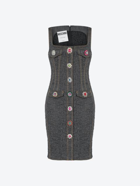 Moschino JEWEL BUTTONS BLACK DENIM SHEATH DRESS