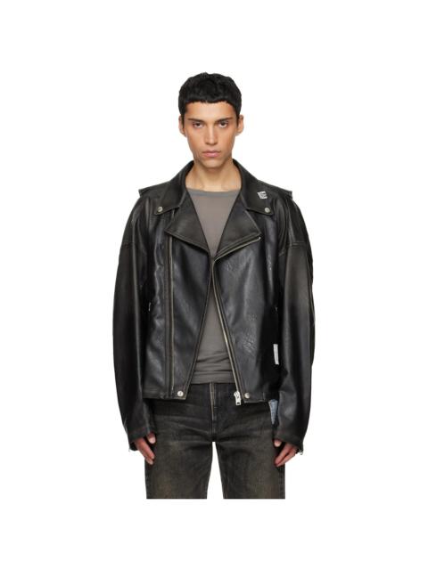 Black Vest Combined Coating Faux-Leather Jacket