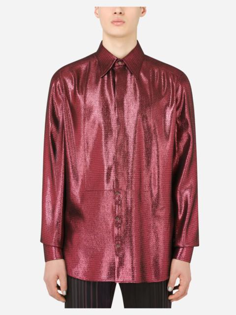 Dolce & Gabbana Laminated textured silk Gold-fit tuxedo shirt