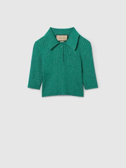 GUCCI Rib lamé cropped polo shirt