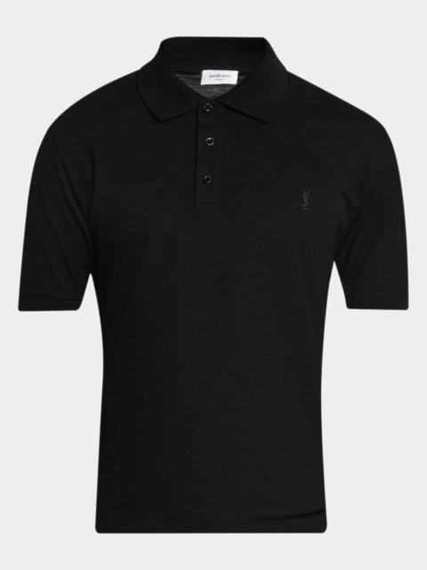 SAINT LAURENT Men's Cotton Pique Cassandre Polo Shirt