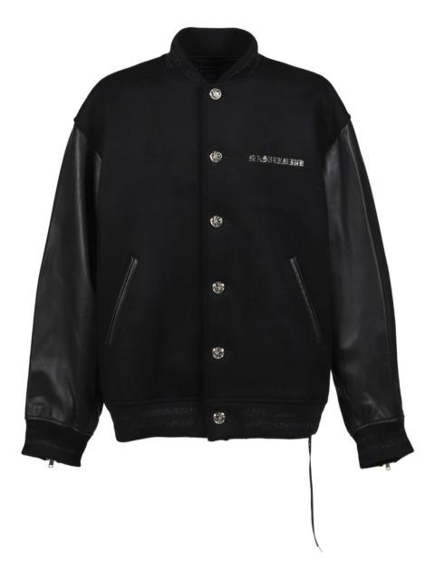 MASTERMIND WORLD skull-embellished leather-sleeved jacket