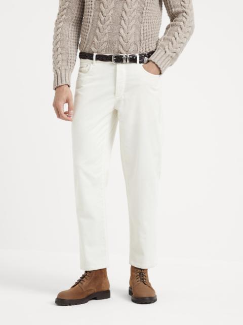 Garment-dyed Italian fit five-pocket trousers in cotton narrow wale corduroy