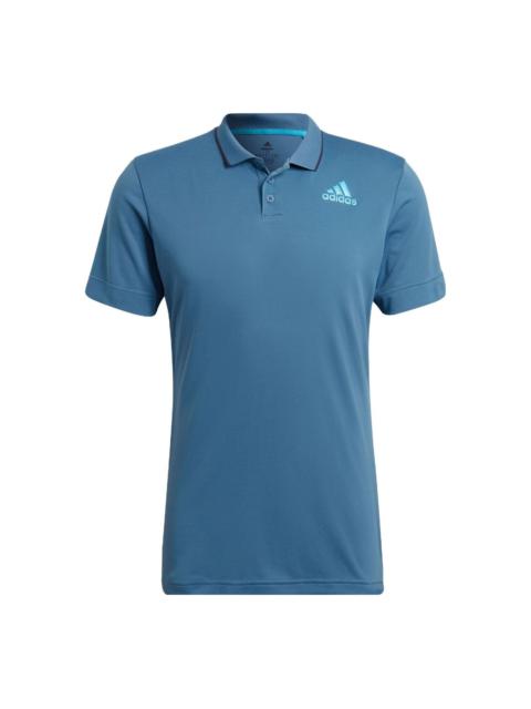 Men's adidas Gameset Logo Printing Solid Color Tennis Sports Short Sleeve Blue Polo Shirt HB9137