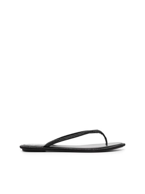 RENE CAOVILLA glass crystal-embellishmed leather flip-flops