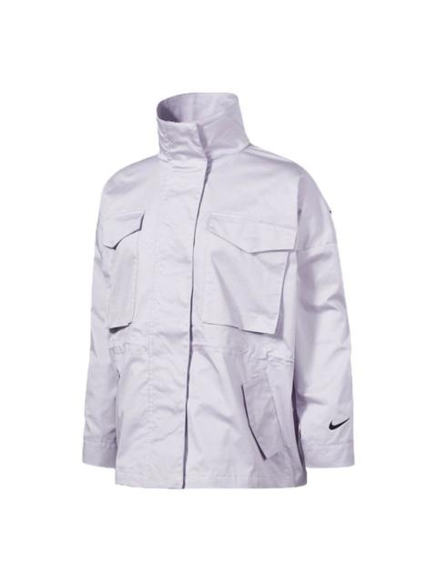 Nike (WMNS) Nike Sw Collection Essentials M65 Casual Solid Color Stand Collar Sports Light Grey Jacket DD