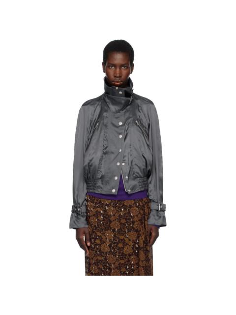Dries Van Noten Gray Satin Bomber Jacket