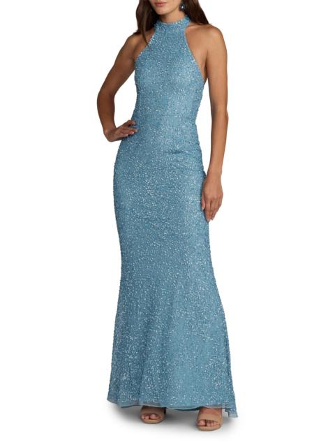 MAC DUGGAL Women's Sequined Halterneck Column Gown - Ice Blue