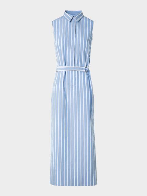 AKRIS Striped Sleeveless Belted Cotton Midi Shirtdress