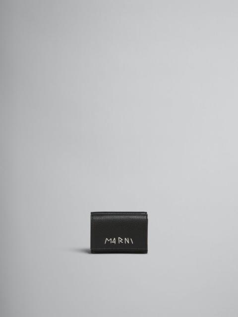 Marni BLACK LEATHER TRIFOLD WALLET WITH MARNI MENDING
