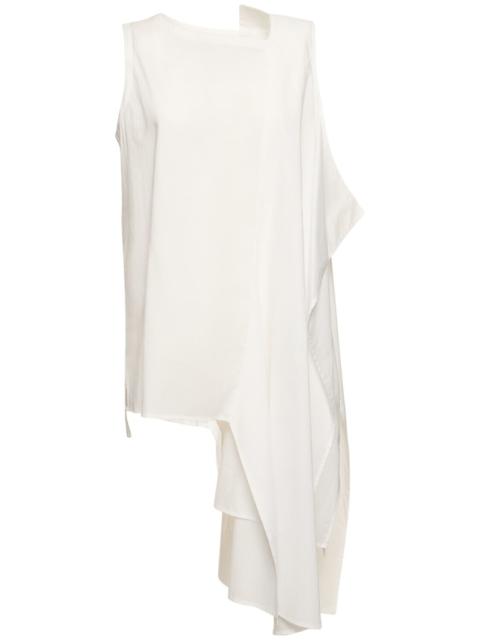 Sleeveless asymmetric draped cotton top