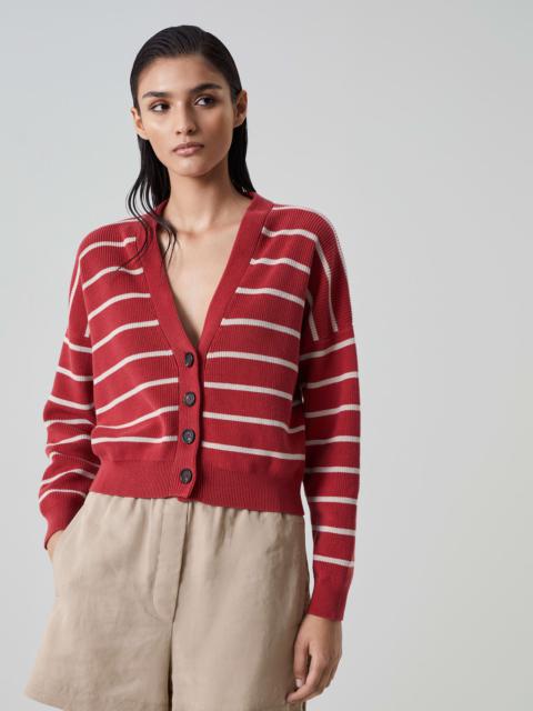 Brunello Cucinelli Striped cotton English rib cardigan
