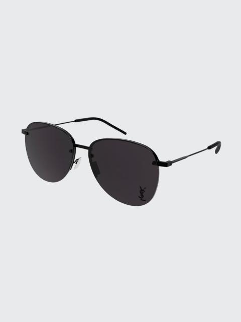 SAINT LAURENT Men's YSL Half-Rim Metal Aviator Sunglasses