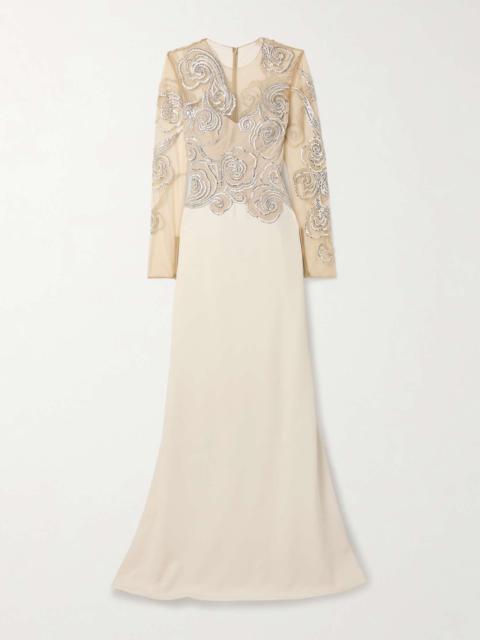 Crystal-embellished tulle and faille gown Ivory