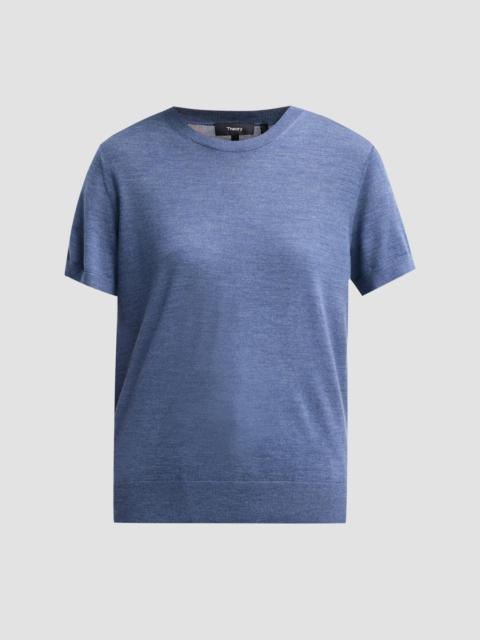Theory Women's Basic Merino Wool T-Shirt - Steel Blue Melange