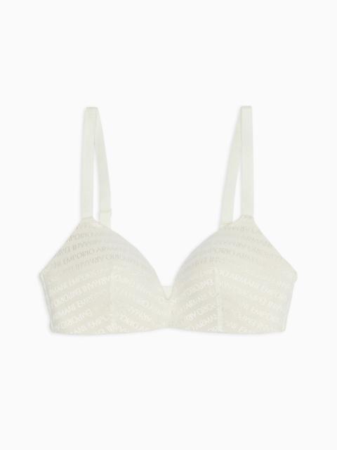 ASV padded triangle bra in recycled bonded mesh with all-over logo lettering