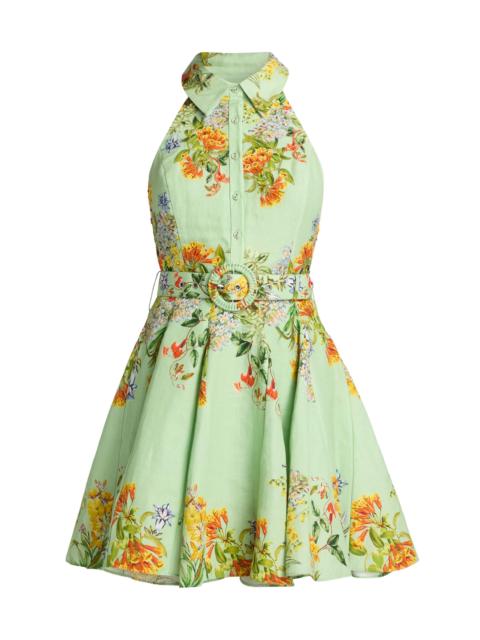 HEMANT & NANDITA Women's Floral Linen-Cotton Belted Minidress - Green