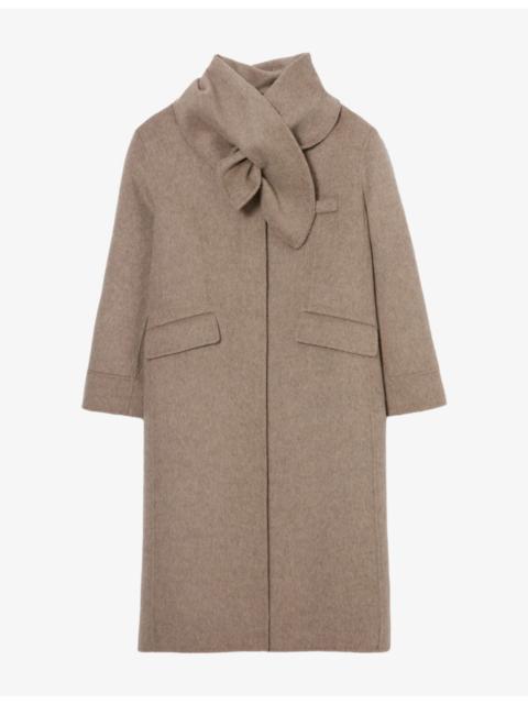 Claudie Pierlot Removable-Scarf Wool-Blend Coat