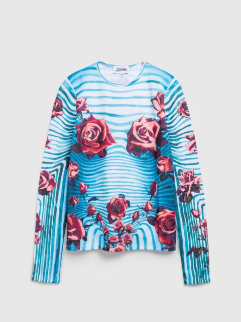 Jean Paul Gaultier – Jersey Long-Sleeve Top Printed Flower Body Morphing Blue/Red/White