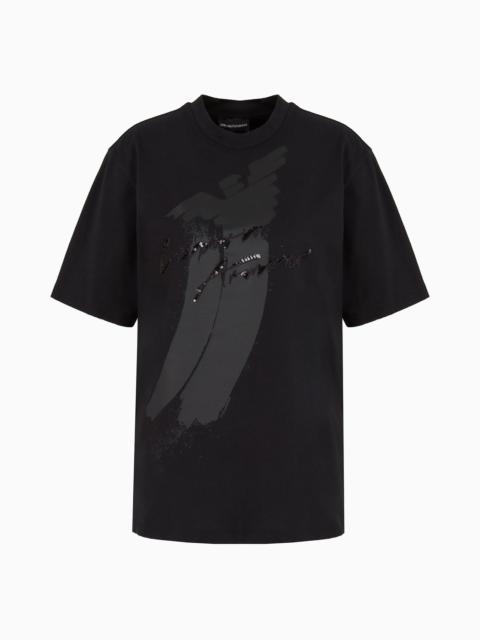 EMPORIO ARMANI ASV organic heavyweight jersey T-shirt with sequin logo print and embroidery