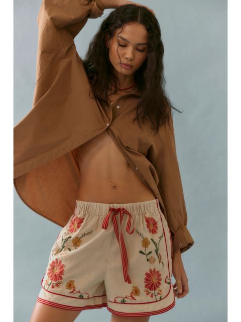 FREE PEOPLE Coastal Blooms Embroidered Pull-On Shorts