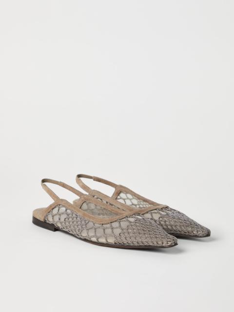 Brunello Cucinelli Precious net embroidery slingback flats