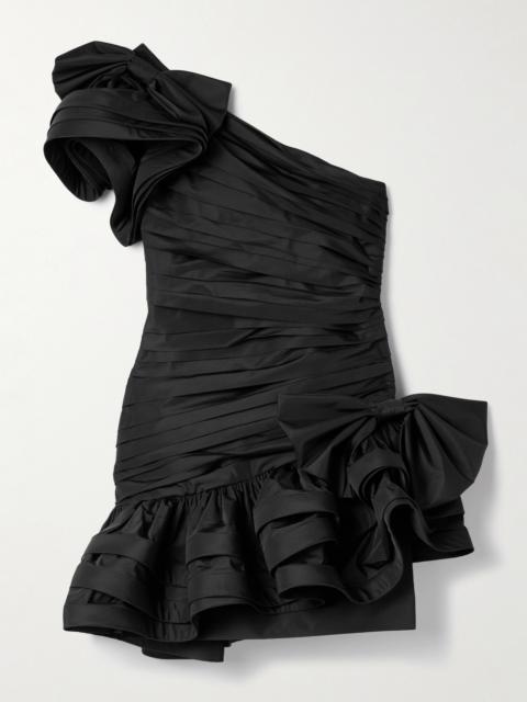 Alessandra Rich One-shoulder Bow-embellished Ruched Taffeta Mini Dress