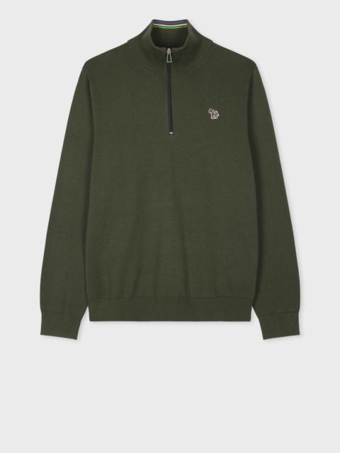 Paul Smith Khaki Organic Cotton Half Zip Zebra Logo Sweater