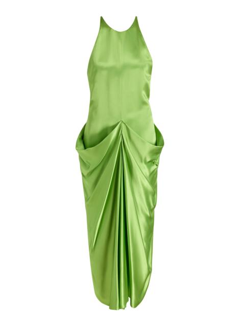 KHAITE Kent Draped Satin Maxi Dress green