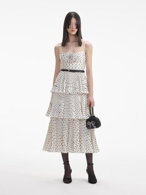 Cream Polka Dot Tiered Midi Dress