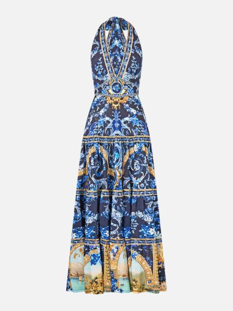 CAMILLA HALTER JERSEY DRESS WITH TIERED SKIRT SWEET SACRÉ BLEU