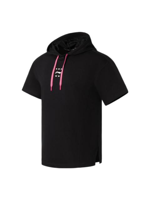 Li-Ning Li-Ning Logo Short Sleeve Hoodie 'Black Pink' AAES013-1