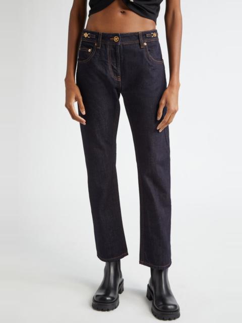 VERSACE Versace Medusa Buckle Straight Leg Jeans in Dark Blue at Nordstrom