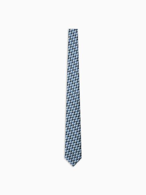 Silk seersucker tie with geometric print