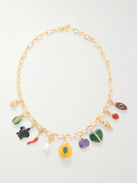 ROXANNE ASSOULIN The Tiny Treasure Gold-tone, Pearl, Crystal, Cubic Zirconia And Enamel Necklace