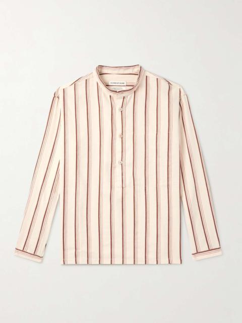 Pace Grandad-Collar Striped Linen and Cotton-Blend Shirt