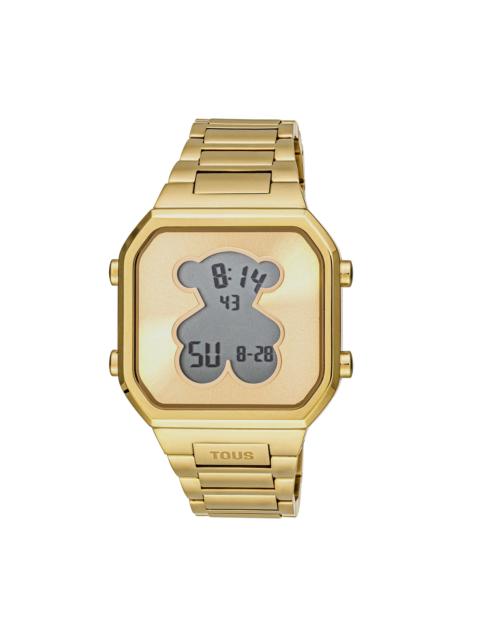 TOUS D-BEAR digital watch with gold-colored IPG steel bracelet