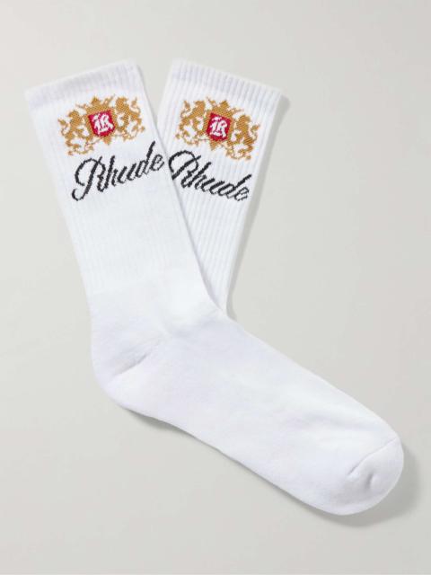 Logo-Jacquard Ribbed Stretch Cotton-Blend Socks