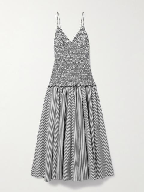 BRANDON MAXWELL The Josie Shirred Striped Cotton Midi Dress